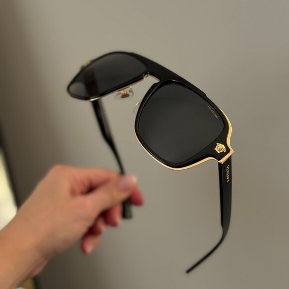 Versace Men Sunglasses Black Grey Polarized Aviator VE2199 100281 NEW AUTHENTIC - Picture 10 of 15